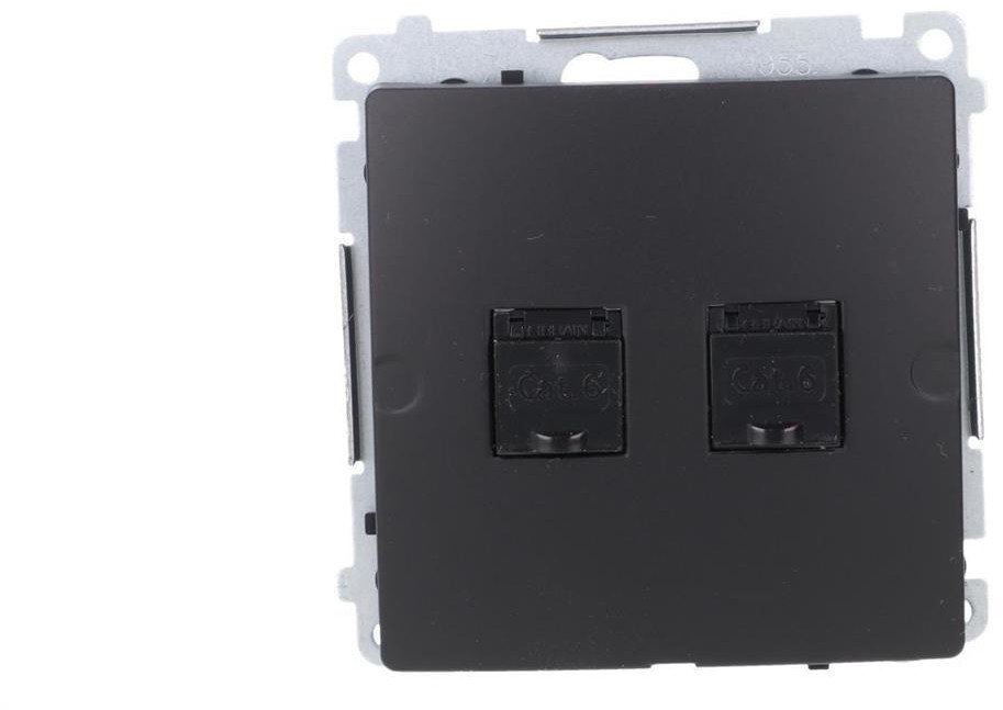 Simon Basic Gniazdo komputerowe RJ45, kat 6, podwójne z przesłoną przeciwkurzową (moduł) czarny BM62.01/49
