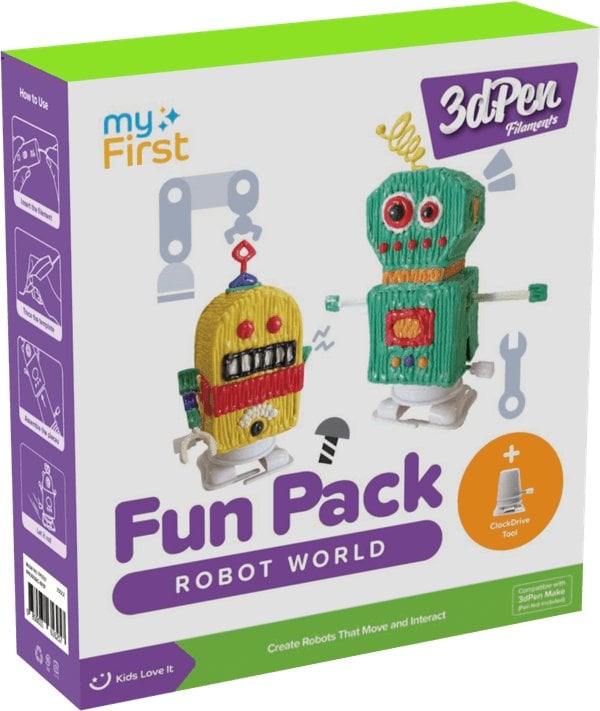 myFirst 3dPen Make Filaments Fun Pack - zestaw kreatywny do długopisu 3dPen, zawiera 5 szablonów, 12 wkładów PCL (25 m), nakręcany napęd do modeli, ar