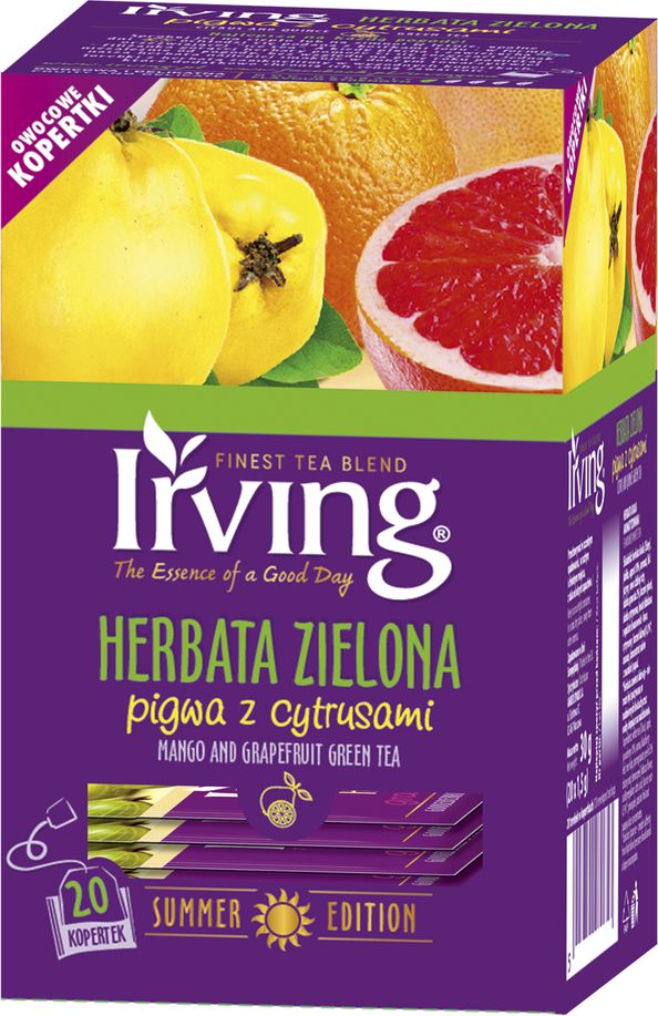 Irving HERBATA ZIELONA PIGWA Z CYTRUSAMI 20 KOP.IRVING( 1,5 G X 20 KOPERTEK) 54728241