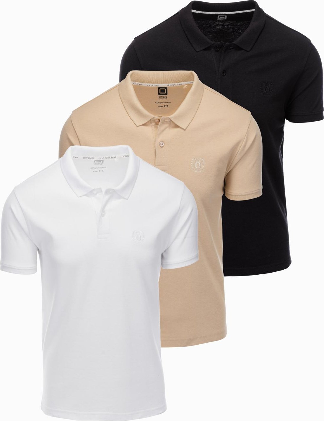 Komplet męskich bawełnianych t-shirtów polo BASIC czarny/biały/beżowy V7 OM-POBS-0133 XL