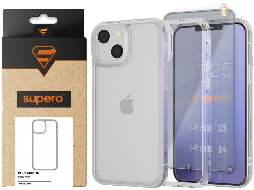 SUPERO Etui PureArmor do iPhone 13/14, przezroczyste + szkło