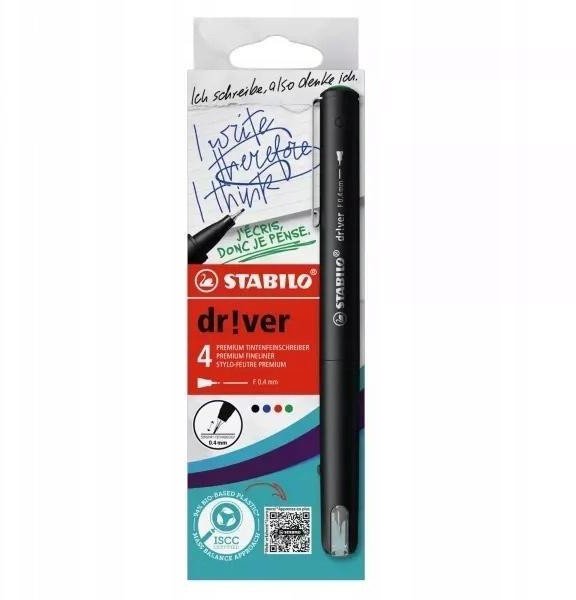 STABILO dr!ver, Black, Blue, Green, Red, Fine, Black, Water-based ink, 0.4 mm, Metal