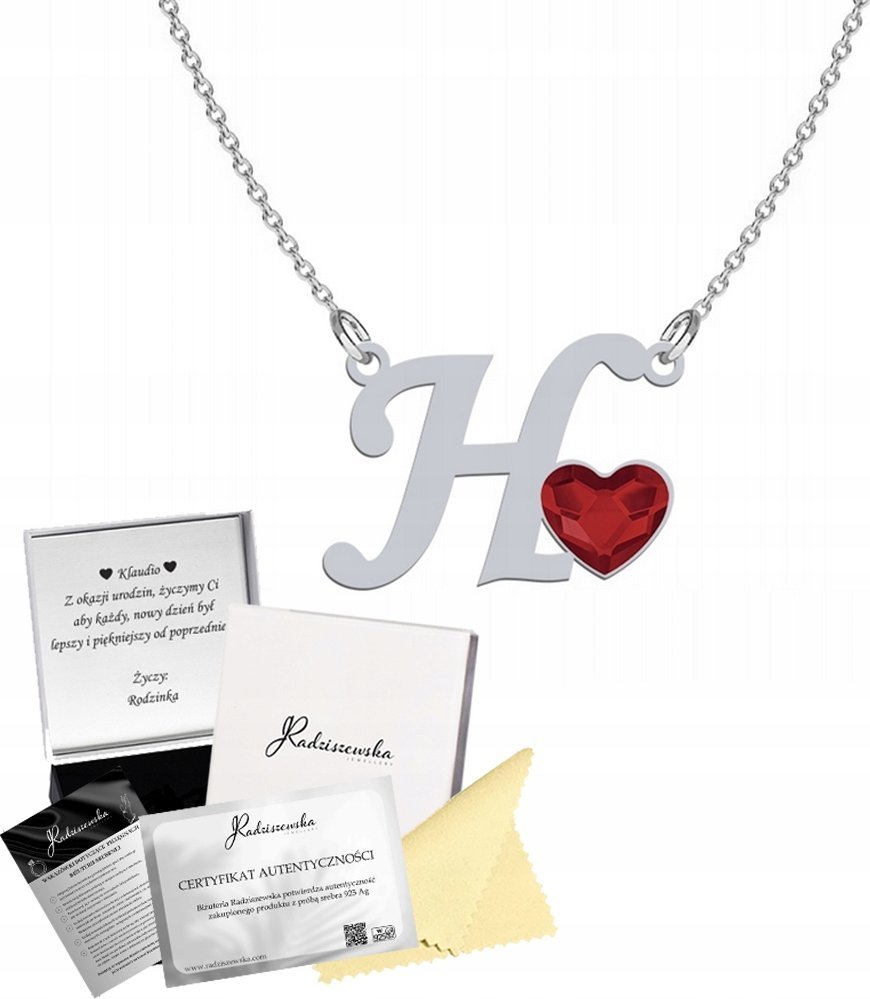 Radziszewska Jewellery Naszyjnik Srebrny 925 Literka H z Literą Serce Prezent DEDYKACJA GRATIS