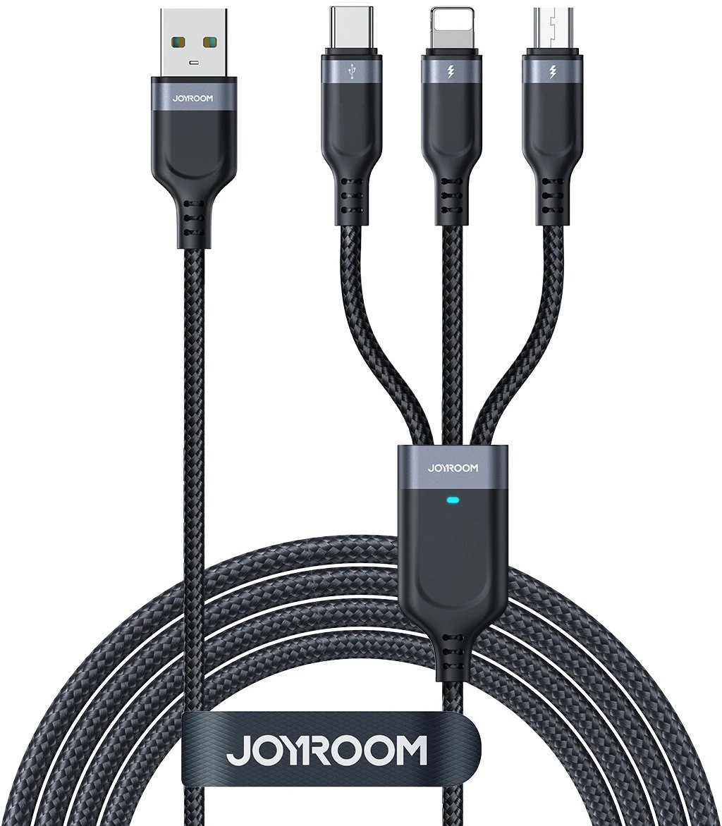 Kabel USB Joyroom USB-A - USB-C + microUSB + Lightning 0.3 m Czarny (6956116708979)