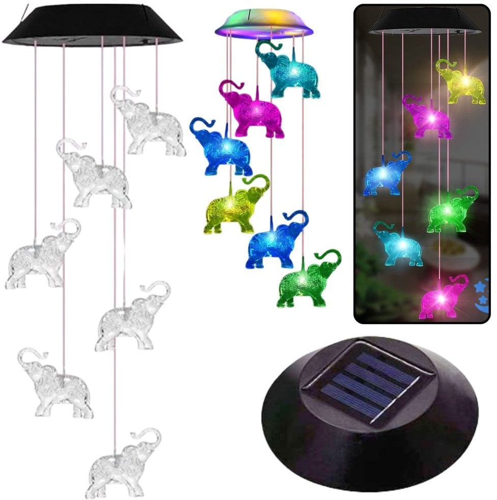 Lampki Solarne Ogrodowe LED Dzwonki Słoniki Kolorowe 70cm