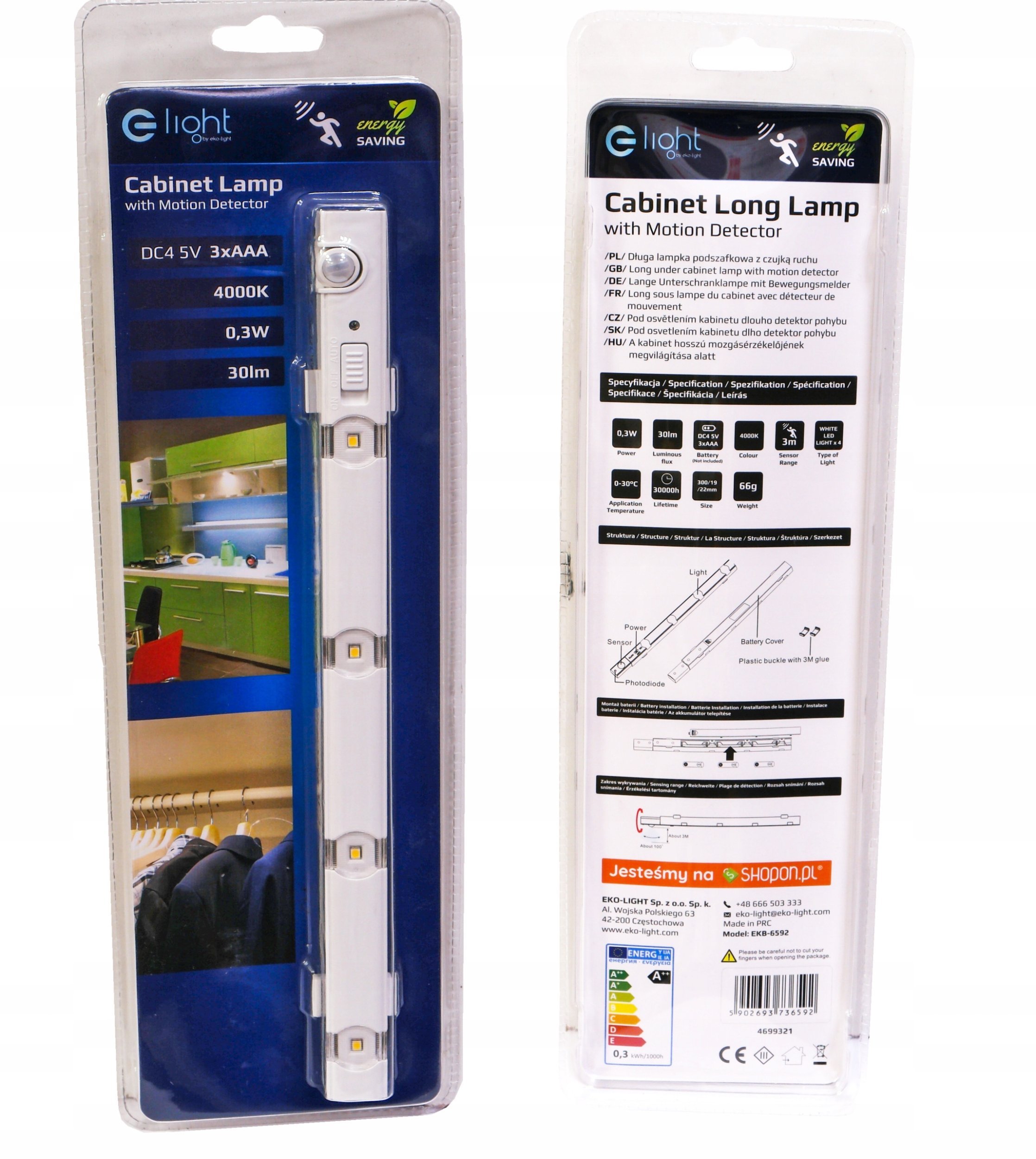 LUMINAIRE MOUNTED 0.3W 30LM 4000K 3XAAA