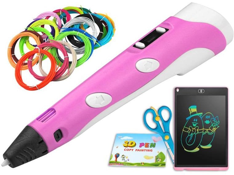 Długopis 3D PEN Magiczny Drukarka 3D różowy, wkład 110M, kolorowanka ze wzorami + tablet graficzny