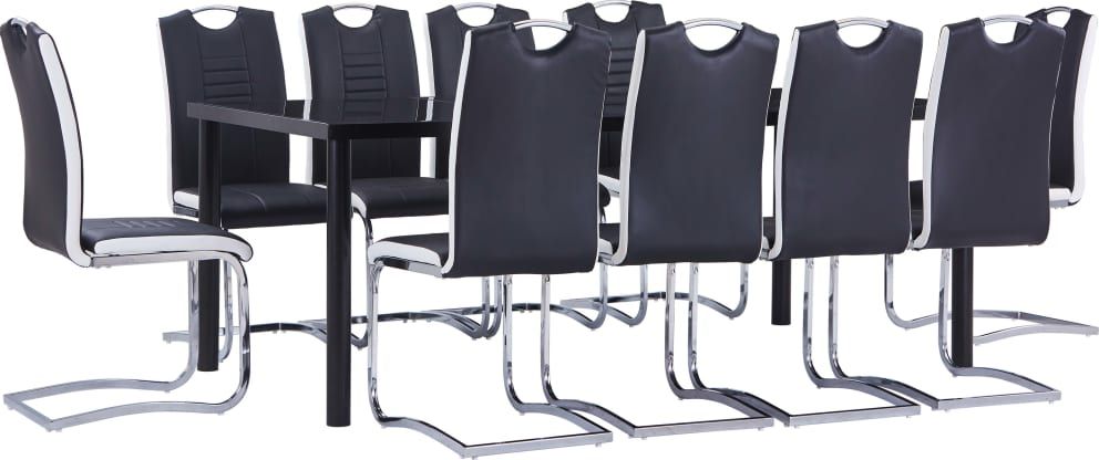 vidaXL 11-cz. zestaw jadalniany, tapicerowany sztuczną skórą, czarny