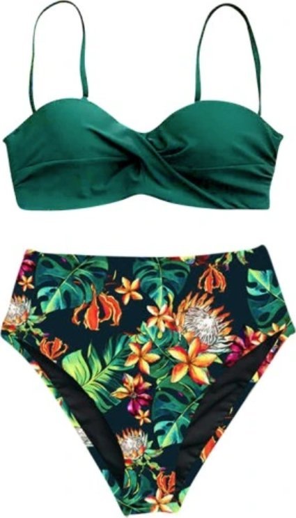 Pan i Pani Gadżet Dwuczęściowy Strój Kąpielowy z Wysokim Stanem w Kwiaty S