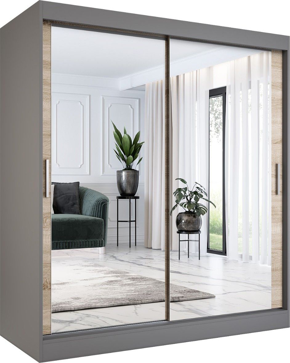 MKPOL Szafa przesuwna MODUO COMFORT180 antracyt/dąb sonoma z dwoma lustrami