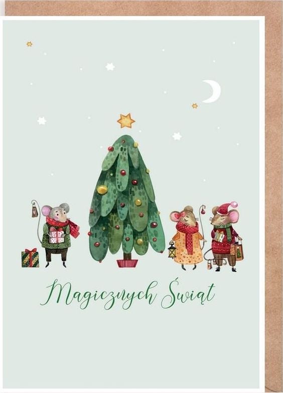 Cardie Kartka Boże Narodzenie Myszki przy choince K141