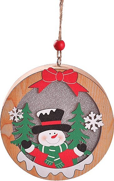 Lampka Świąteczna Drewniana Bałwanek - Okrągła