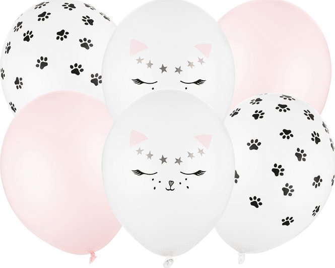 PartyDeco Balony lateksowe kot kocie łapki pastelowe 6szt