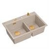 MARC 120 WORKSTATION GraniteQ zlewozmywak 2-komorowy 760*500*235 mm pearl beige + syfon push to open + dozownik + deska + wkładka / elementy miedziane