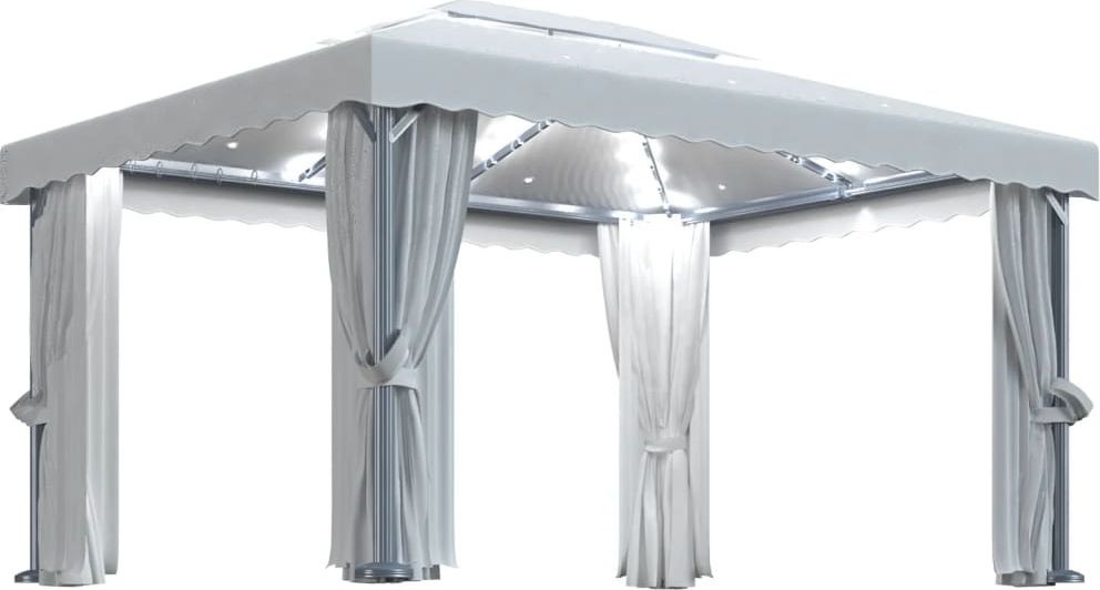 vidaXL Altana z zasłonami i sznurem lampek, 4x3 m, kremowa