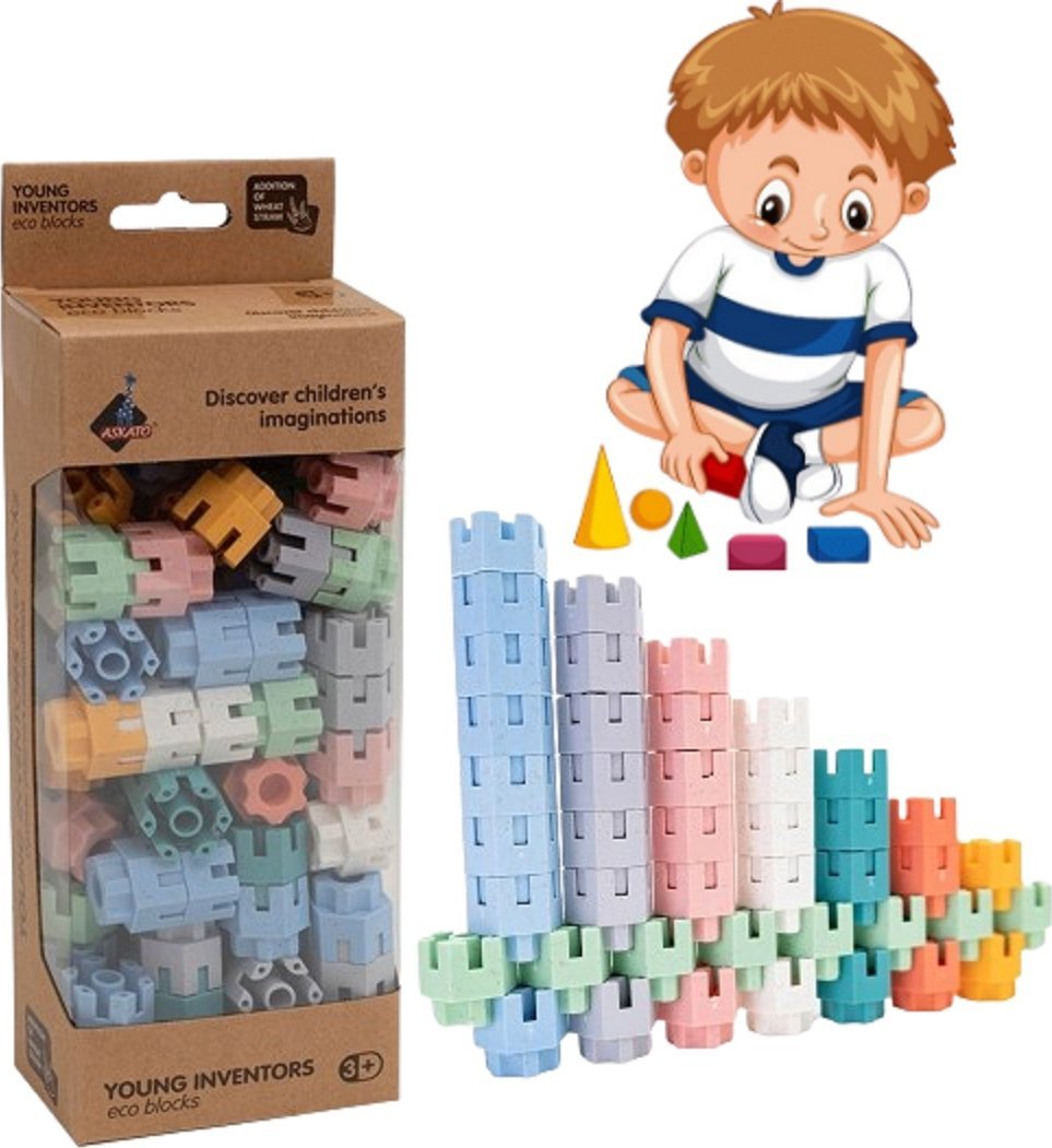 Askato Klocki małych geniuszy śrubki Pastelowe Eco 60 elementów