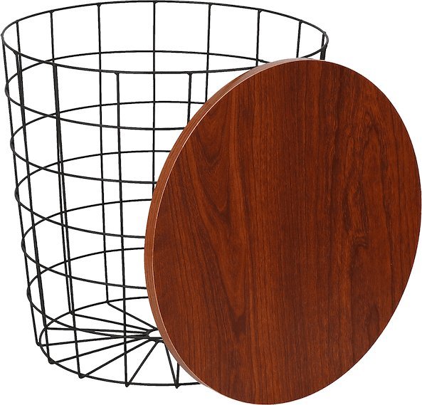 Springos Stolik kawowy loft 40 cm kosz metalowy vintage z tacą brązowo-czarny UNIWERSALNY