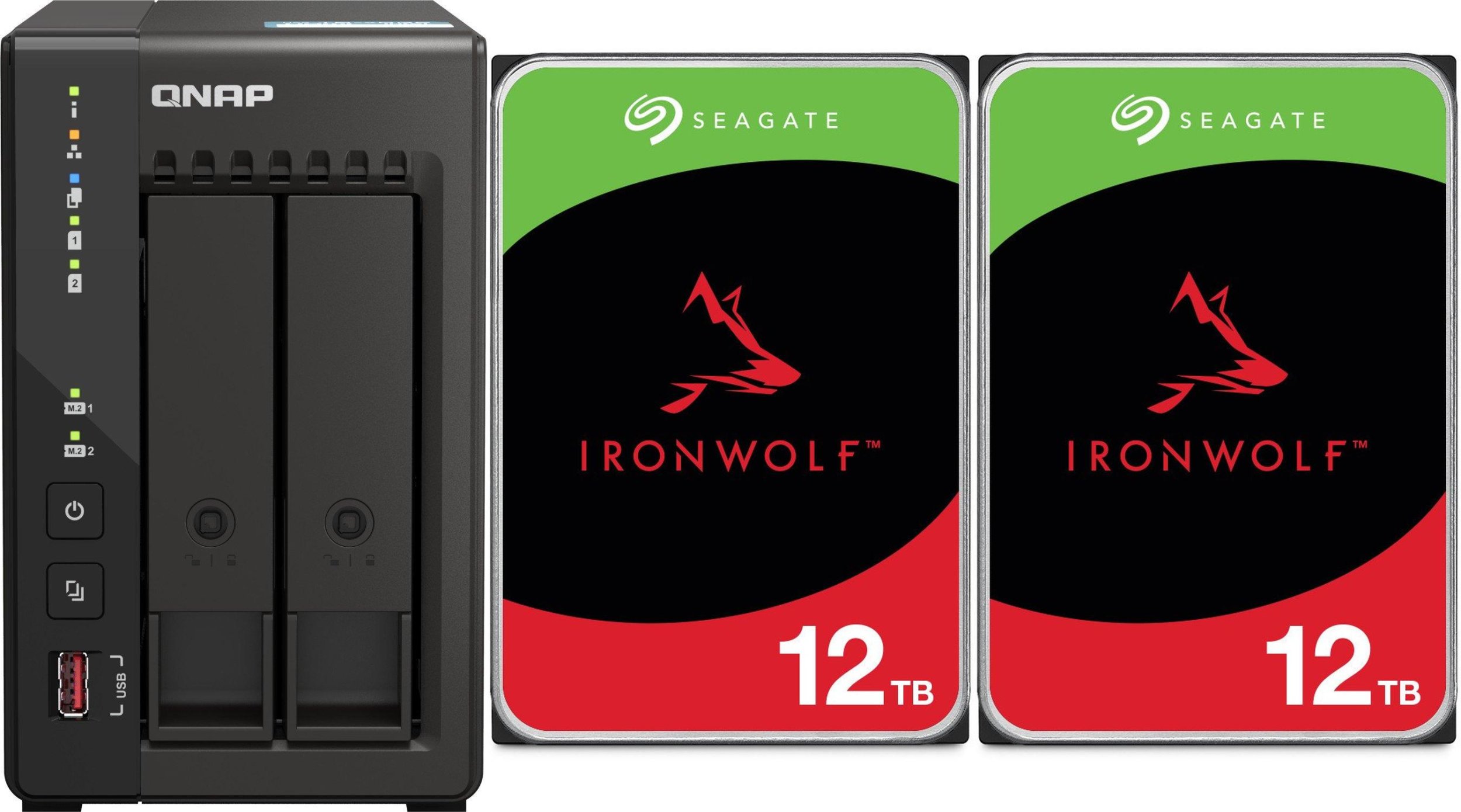 Serwer plików Qnap TS-253E-8G + 2x Seagate IronWolf 12TB (ST12000VN0008)