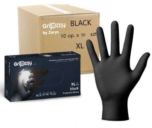 Zarys Gripzzly - Rękawiczki diagnostyczne, nitrylowe, bezpudrowe, czarne -X L