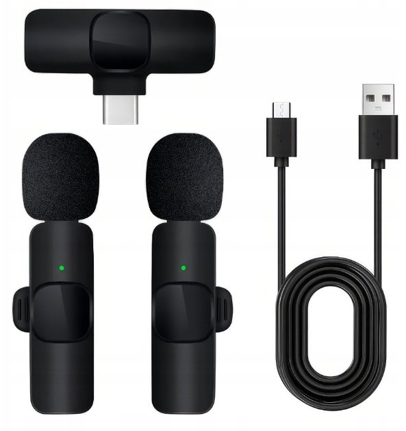 2x Mikrofon Bezprzewodowy Krawatowy USB-C Klips Android Streaming Live Vlog