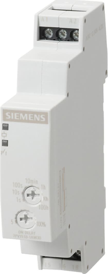 Siemens Przekaźnik czasowy z opóźnieniem 1 styk przełączny 7 zakr. czas. 0,05s-100h 0,05s-100H AC/DC 12-240V 7PV1518-1AW30