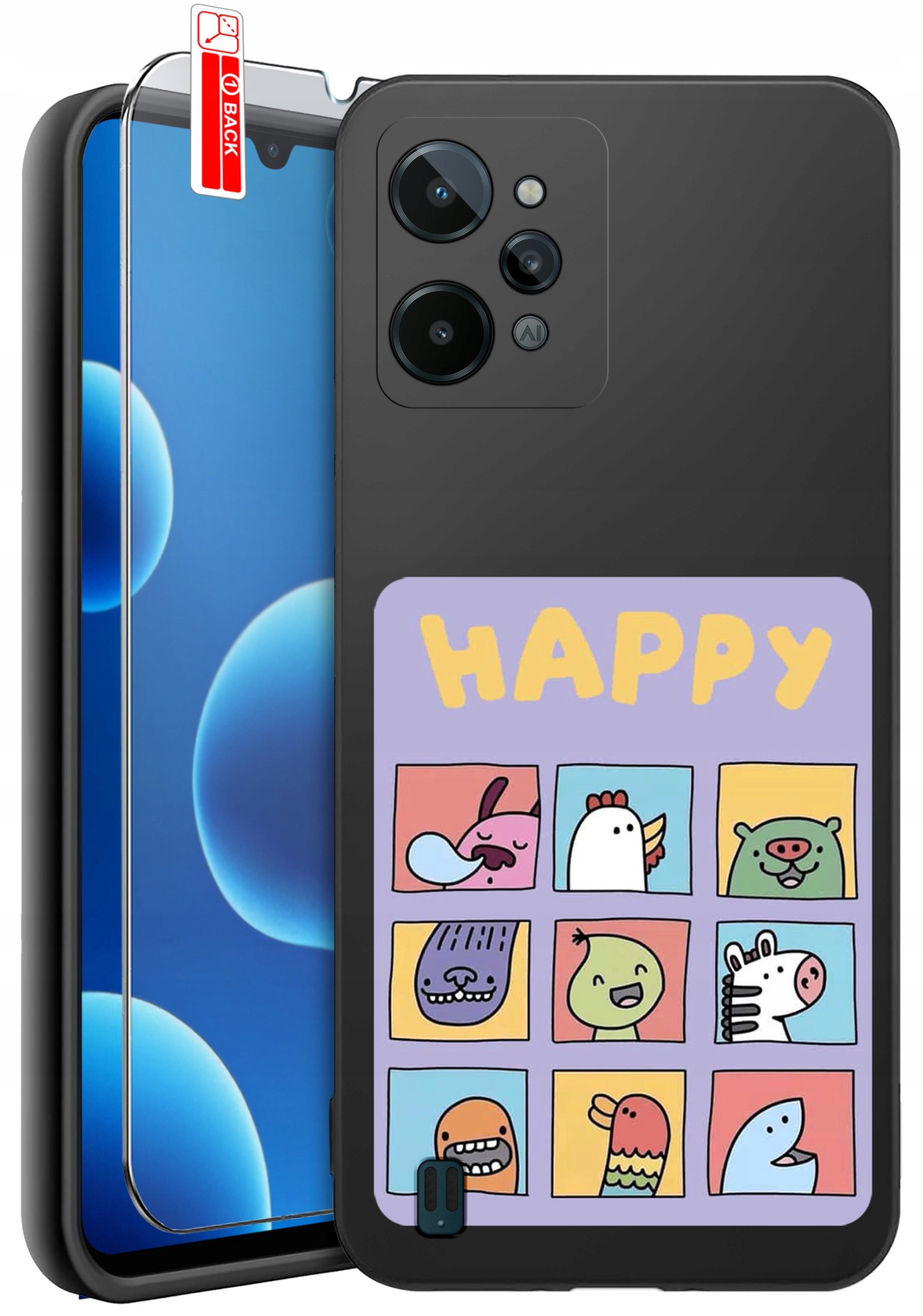 ETUI do Realme C31| WZORY | SILIKONOWE MATT CASE + SZKŁO 9H