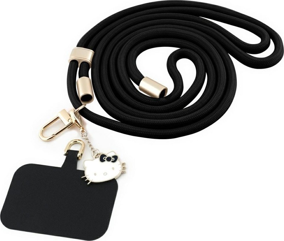 Hello Kitty Patch & Kitty Head Charm Universal Phone Lanyard Black