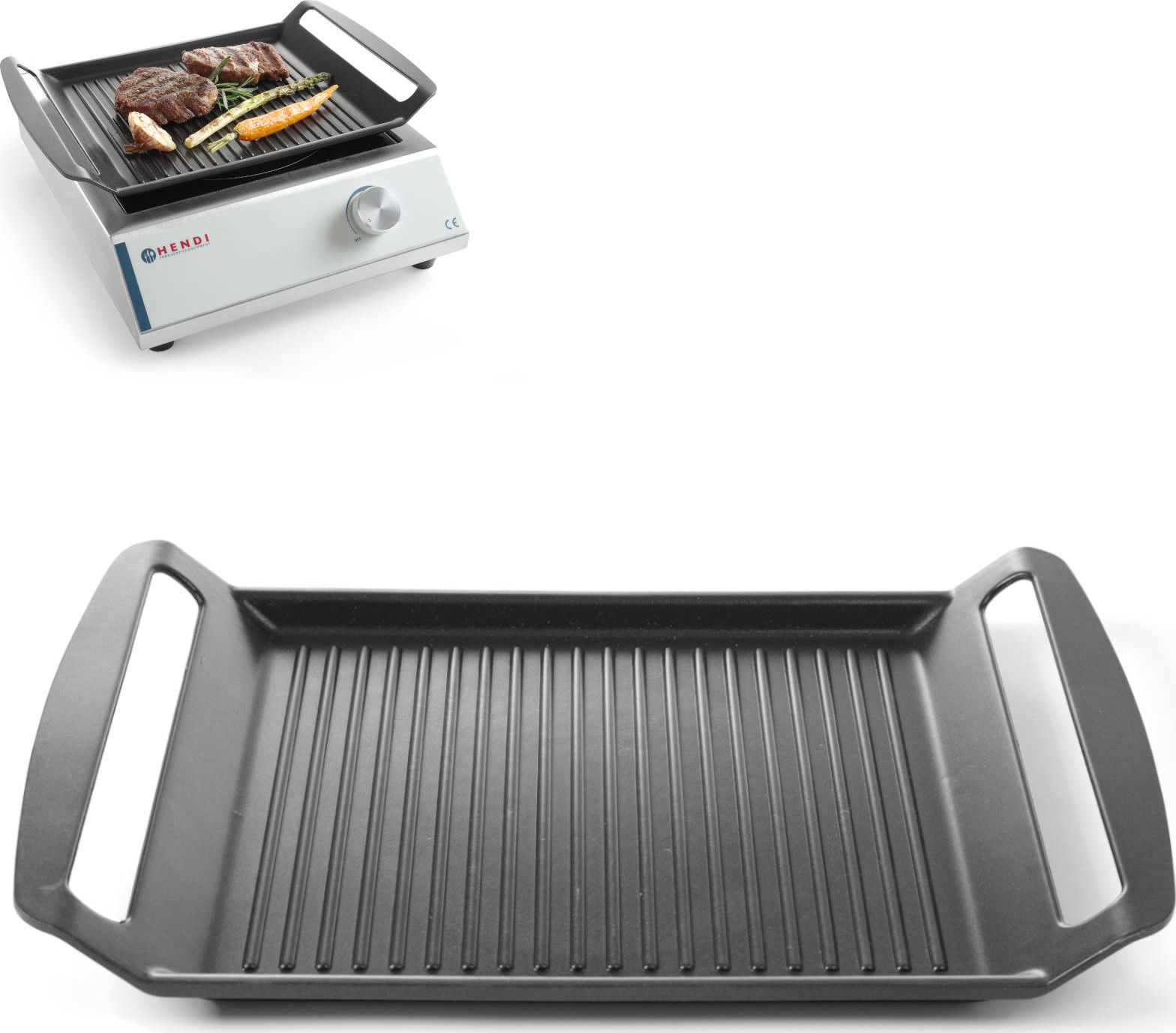 Hendi Płyta taca grillowa ryflowana do kuchenek indukcyjnych TEFLON 39x26cm - HENDI 629130 Płyta taca grillowa ryflowana do kuchenek indukcyjnych TEFL