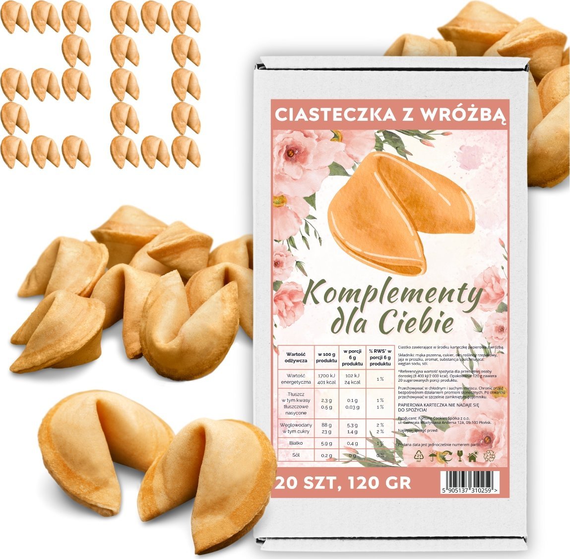 MagiaCiast Ciasteczka z Wróżbą klasyczne dla gości Komplementy dla Ciebie 20 sztuk