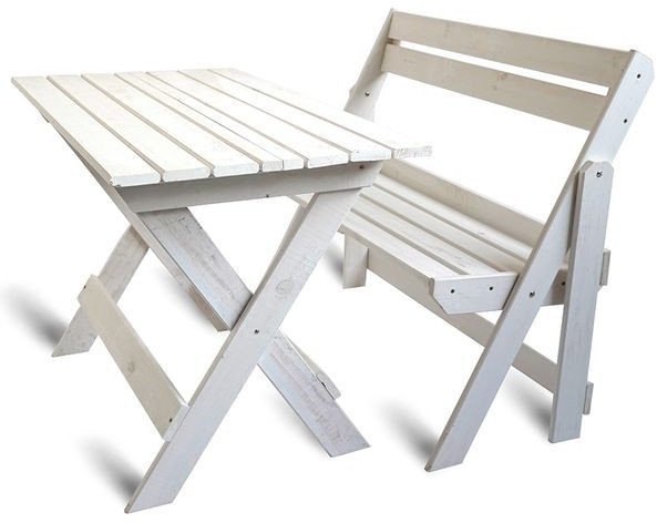 Stół I Krzesła Ogrodowe Ławka Drewniana Zestaw Na Grilla 105cm Bielony