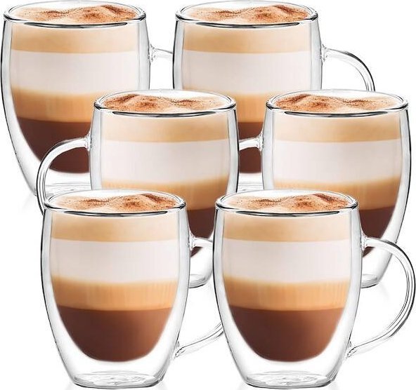 Springos Szklanki termiczne do kawy i herbaty 6 szt. 300 ml z uchwytem i podwójnym dnem UNIWERSALNY