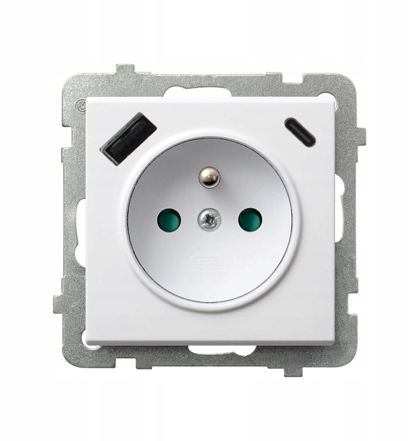 SONATA Gniazdo pojedyncze z uziemieniem z przesłonami torów prądowych, z ładowarką USB A+C biały mat GP-1RZPUSBAC/m/75