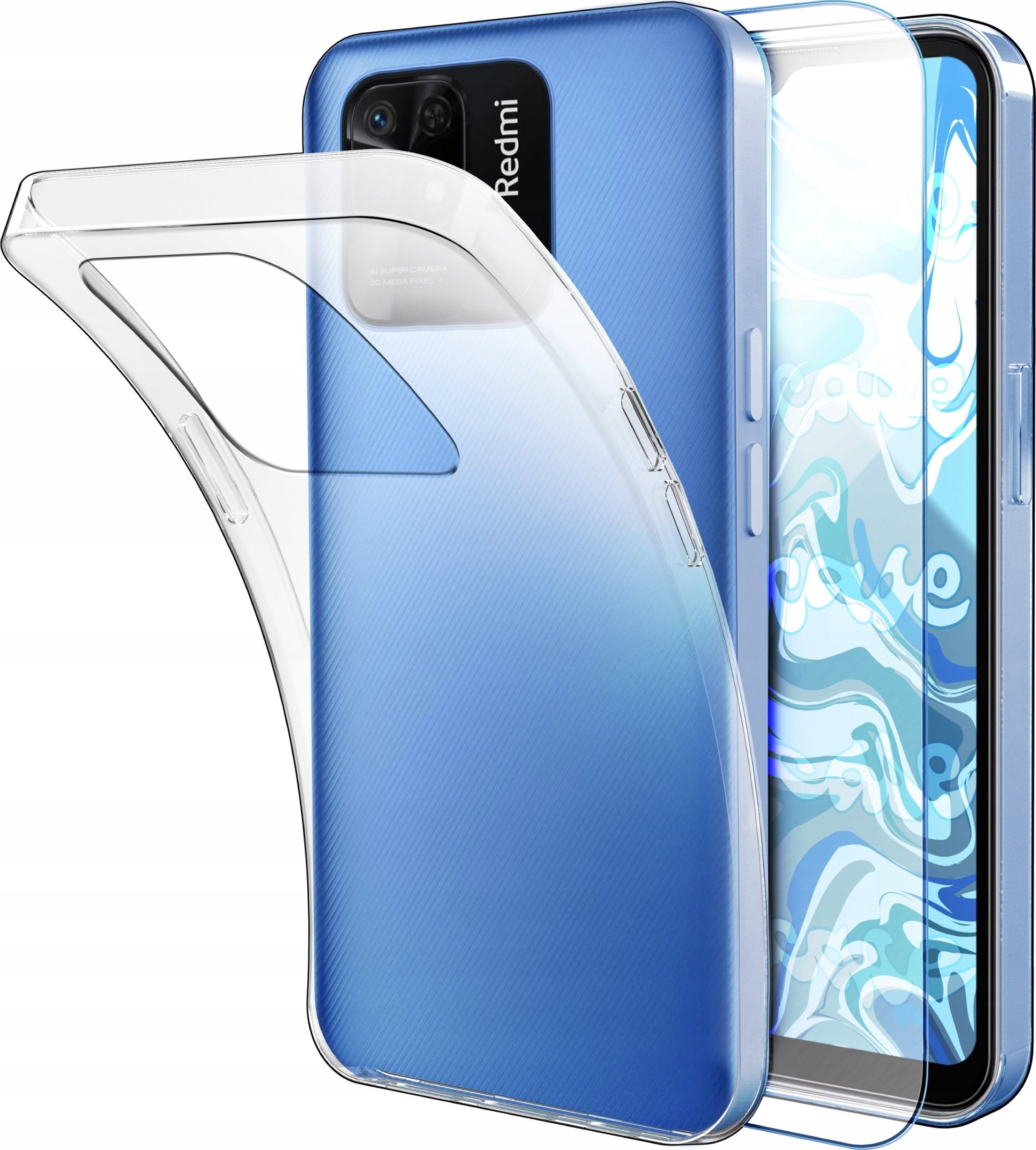 Etui Do Xiaomi Redmi 10C (Przezroczyste, Silikonowe, Ochronne) Szkło 9H