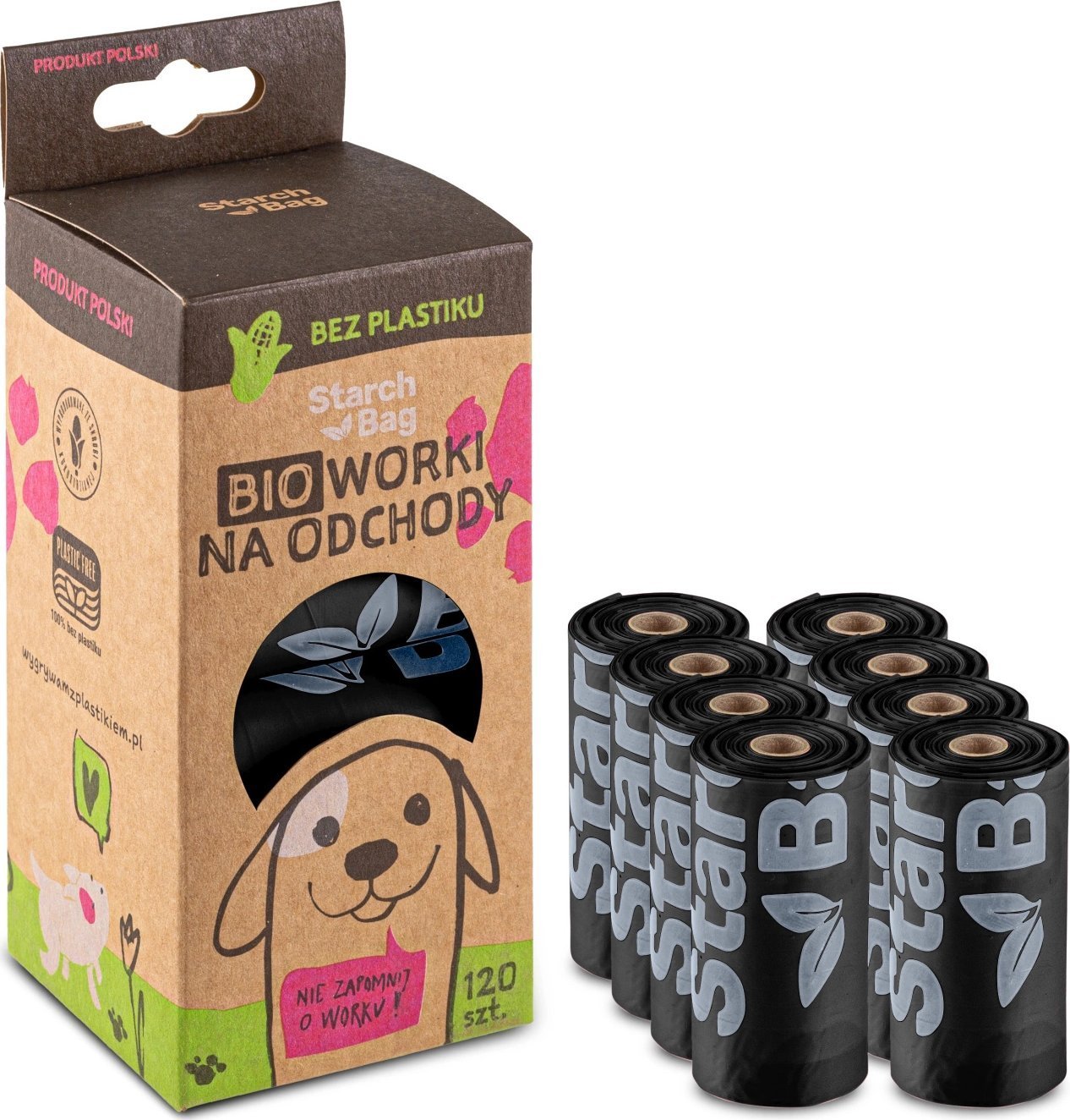 StarchBag STARCHBAG Kompostowalne BIOworki* na odchody 8 rolek x 15szt, kol. czarny