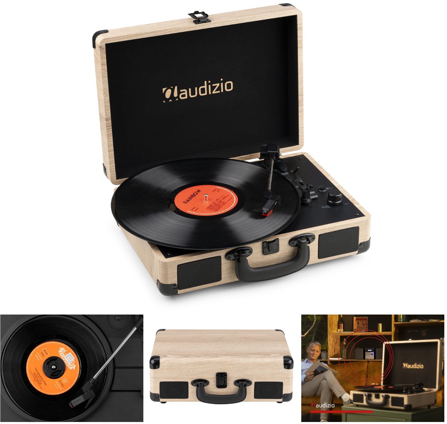 Gramofon Audizio Gramofon w walizce z BT In/Out RP116LW jasne drewno one size