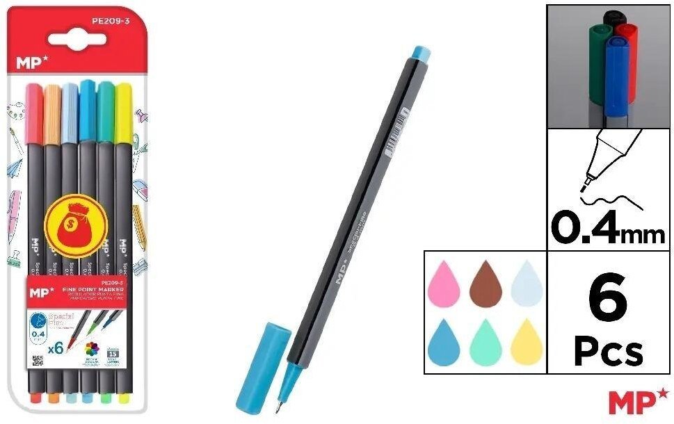 Cienkopis 0.4mm 6 kolorów