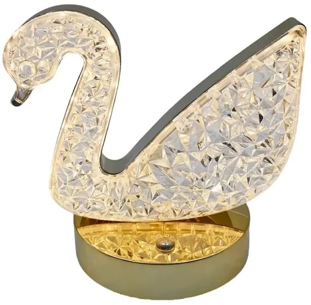 Lampa stołowa LED kryształowa złoty łabędź dotykowa 3-barwy CCT USB