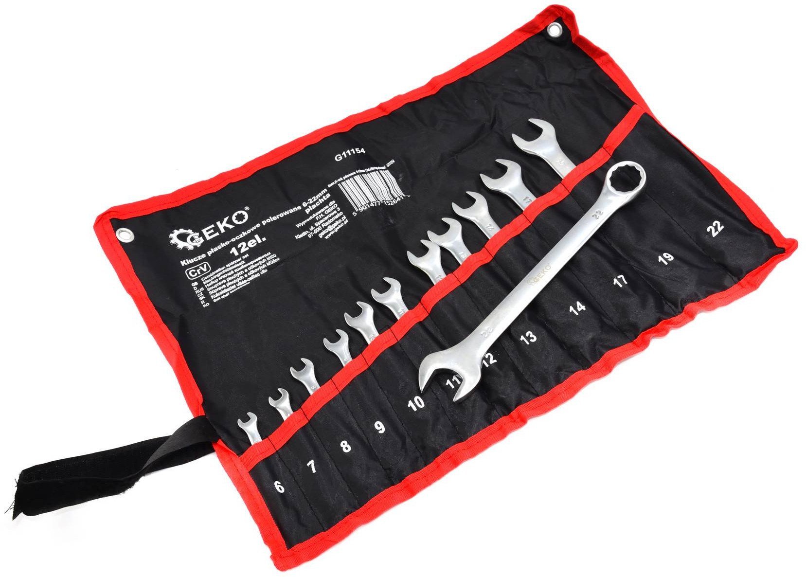 Geko Klucze płasko-oczkowe polerowane 12 sztuk [6-22mm]