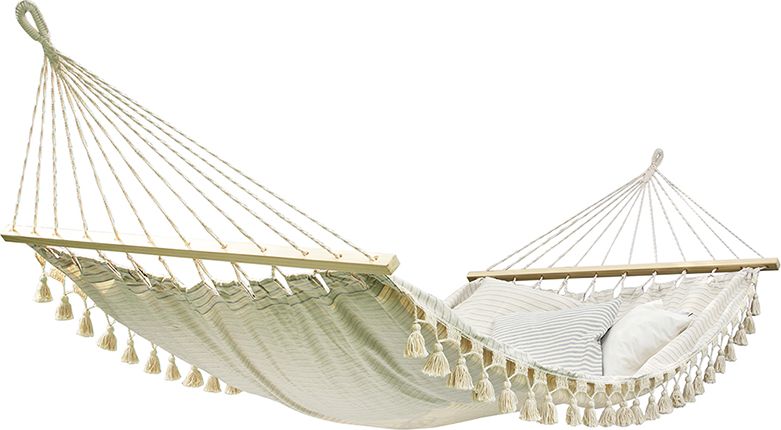 Koala Hamak z drążkiem szeroki boho, ecru-błękitny HSL-361TM