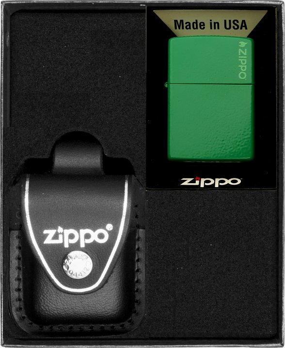Zestaw ZIPPO Zapalniczka GOLF GREEN MATTE LOGO Prezentowy No3