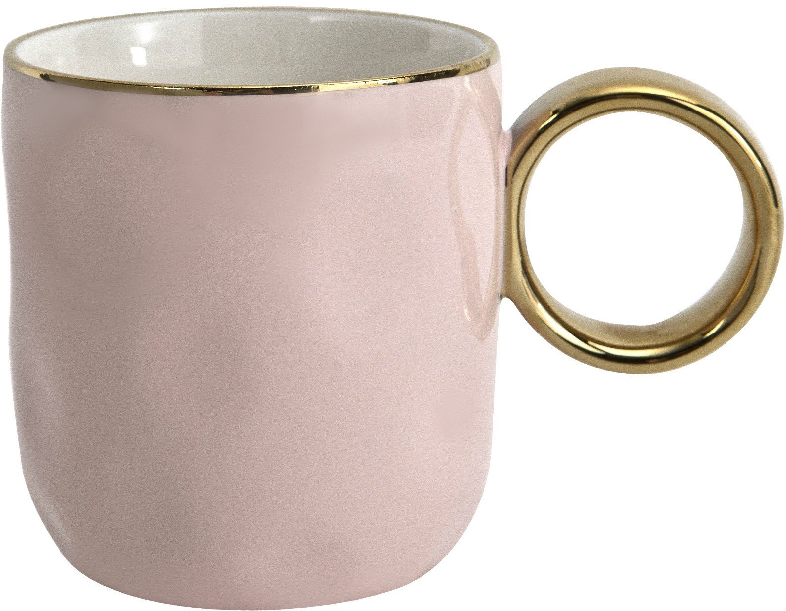 Kubek porcelanowy 300 ml ze złotym uchem różowy 2202