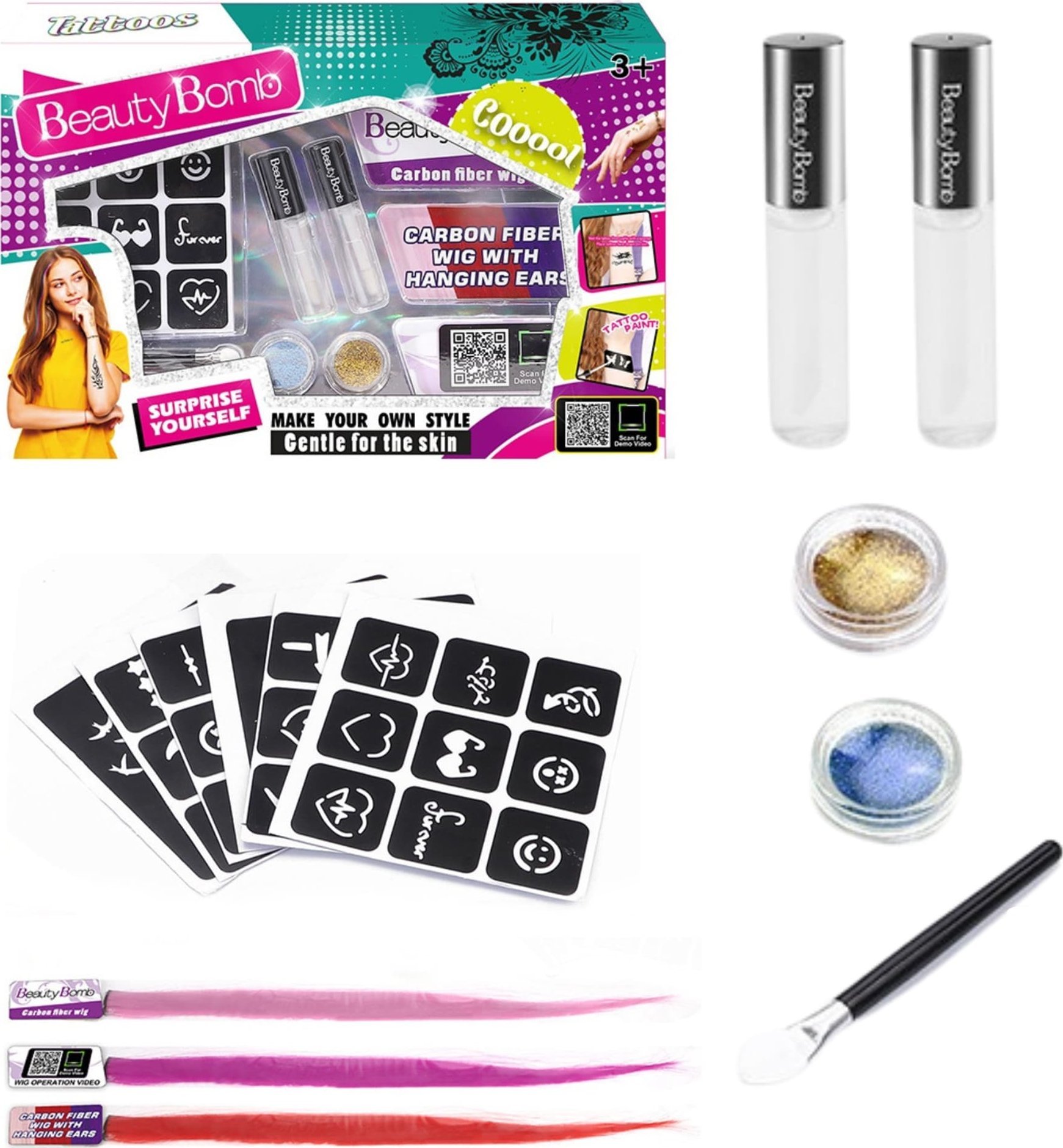 ProNice ZESTAW DO TATUAŻÓW BROKATOWE DLA DZIECI ZMYWALNE ZESTAW BROKAT PASEMKA