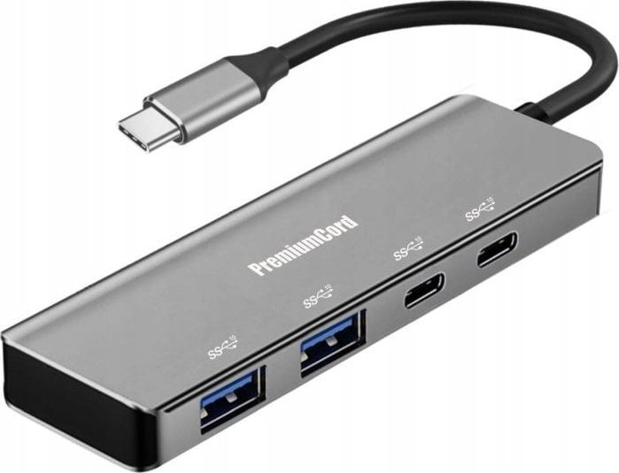 HUB USB PremiumCord PREMIUMCORD Hub USB-C na 2x USB 3.2 Typ-C +2x USB 3.2, 5G SuperSpeed, Aluminum