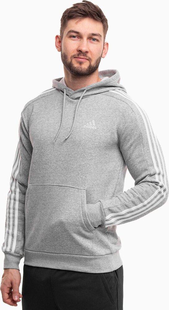 Adidas Bluza męska adidas Essentials Fleece 3-Stripes Hoodie szara IJ6474 L