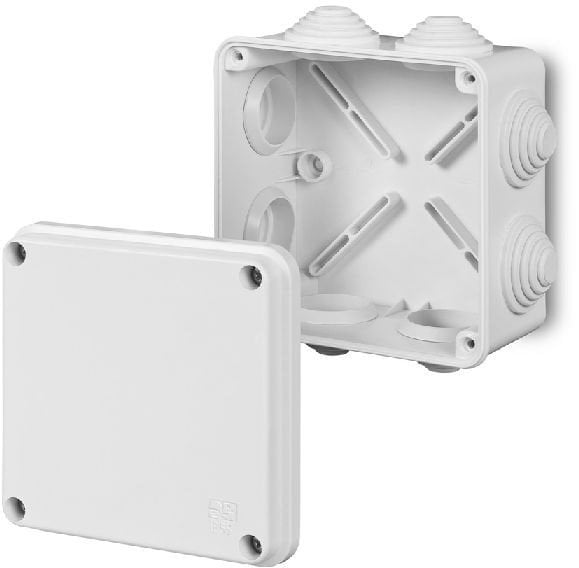 Puszka natynkowa Elektro-plast Nasielsk EP-LUX 0243-10 118X118X68mm 8-wylotowa bez wkładki IP55 odgałęźna hermetyczna biała