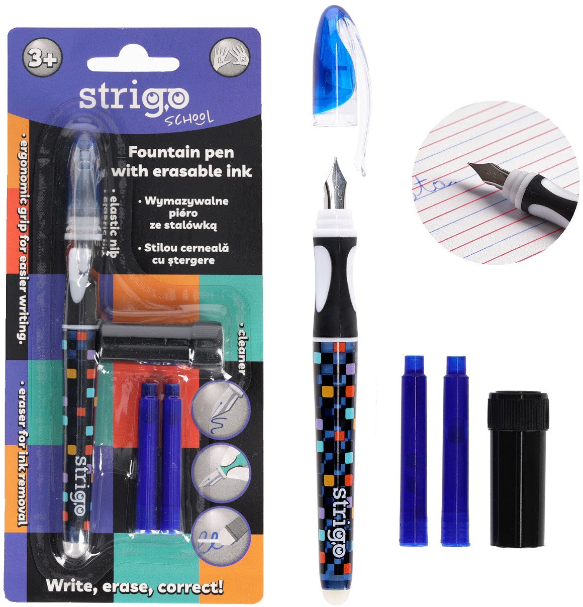 Pióro wieczne ścieralne wymazywalne z stalówką nauki pisania Szach STRIGO