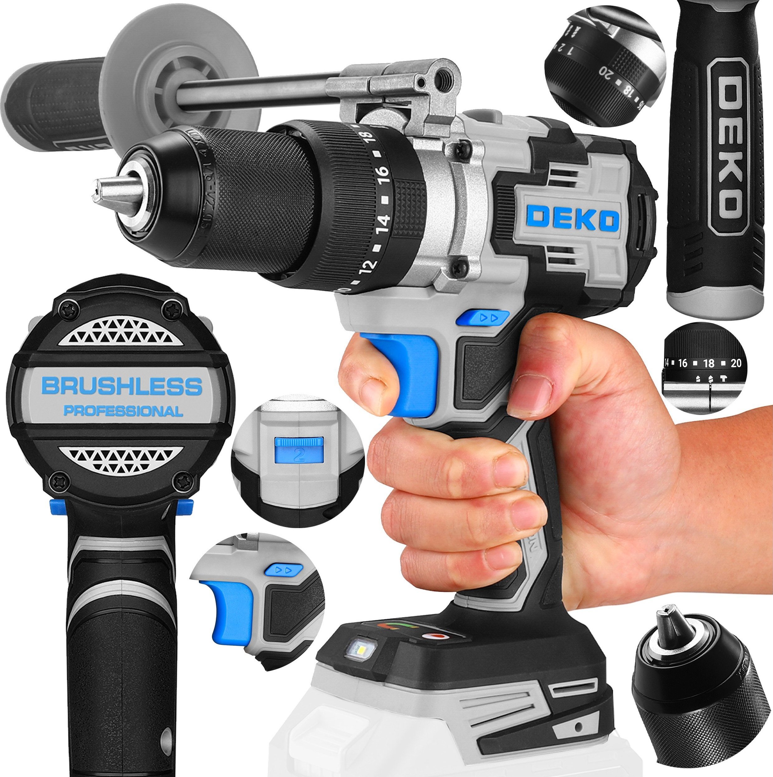 Wiertarko-wkrętarka Deko WIERTARKO WKRĘTARKA Z UDAREM AKUMULATOROWA WIERTARKA UDAROWA 120 NM DEKO