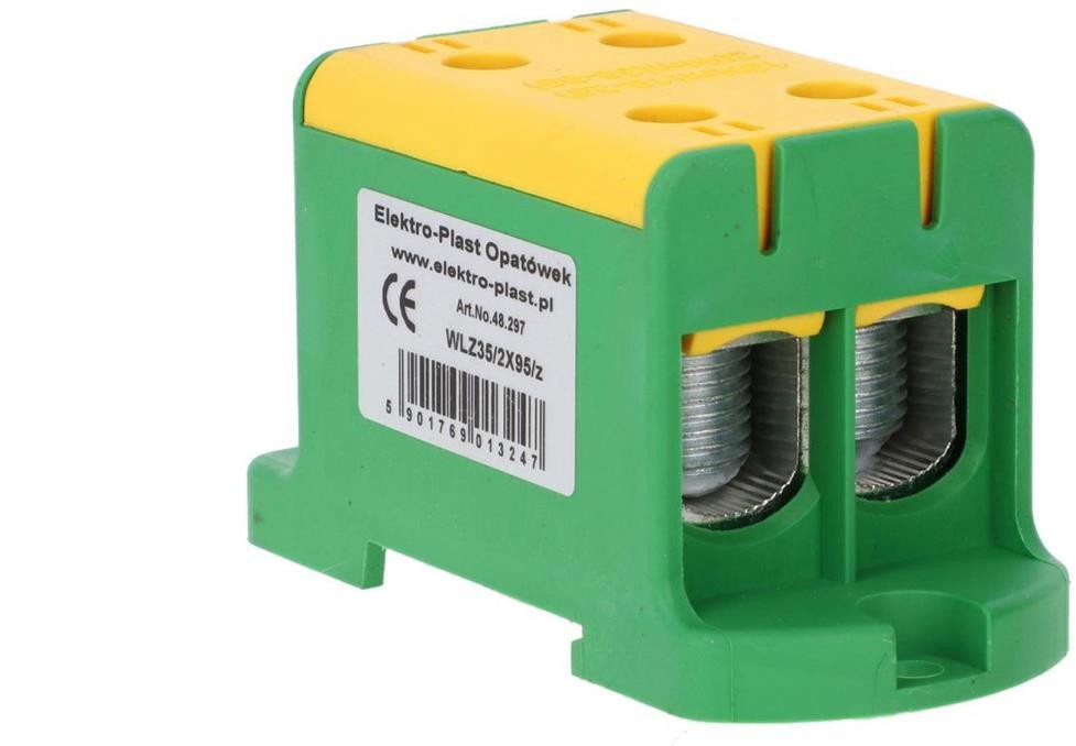 Blok rozdzielczy-odgałęźny 2x1-biegun AL/CU 16-95mm2 żółto-zielony montaż płaski i na szynę TH WLZ35/2x95/z 48.297