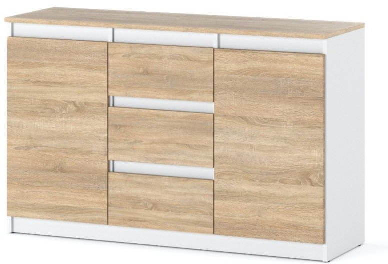 Komoda Nowoczesna Wysoka Agnes 3 Szuflady 120cm Szafka Biała Dąb Sonoma