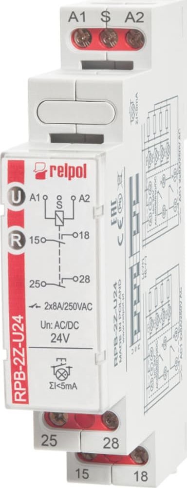 Relpol Przekaźnik bistabilny 2Z 8A 24VAC/DC RPB-2Z-U24 864385